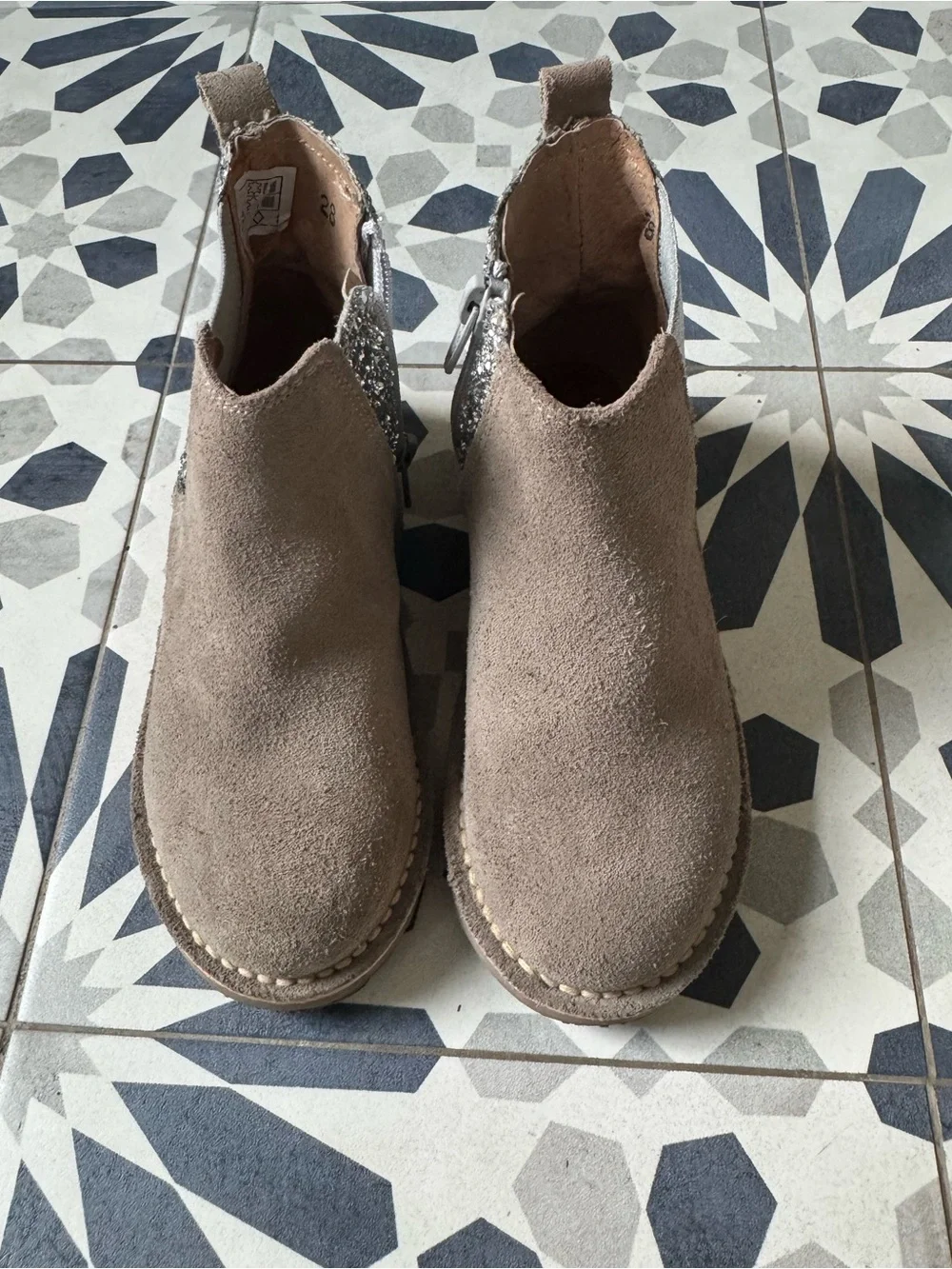 Kids Taupe Suede Glitter Boots size 11